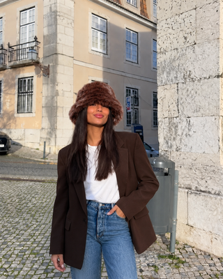 FLUFFY FAUX FUR HAT CHOCOLATE