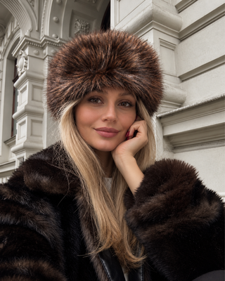 ICON FUR 2-IN-1 NATURAL FUR HEADBAND & NECK WARMER DARK CHOCOLATE