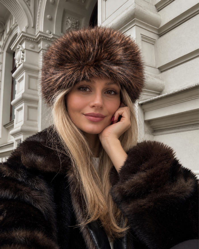 ICON FUR 2-IN-1 NATURAL FUR HEADBAND & NECK WARMER DARK CHOCOLATE