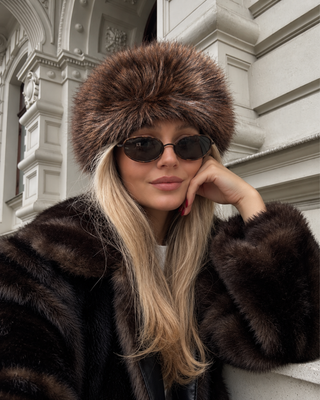 ICON FUR 2-IN-1 NATURAL FUR HEADBAND & NECK WARMER DARK CHOCOLATE