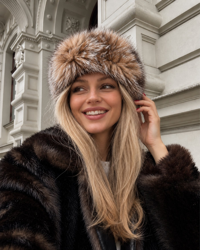 ICON FUR 2-IN-1 NATURAL FUR HEADBAND & NECK WARMER FROSTED FOX