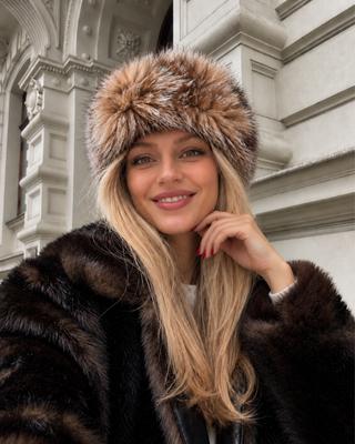 ICON FUR 2-IN-1 NATURAL FUR HEADBAND & NECK WARMER FROSTED FOX