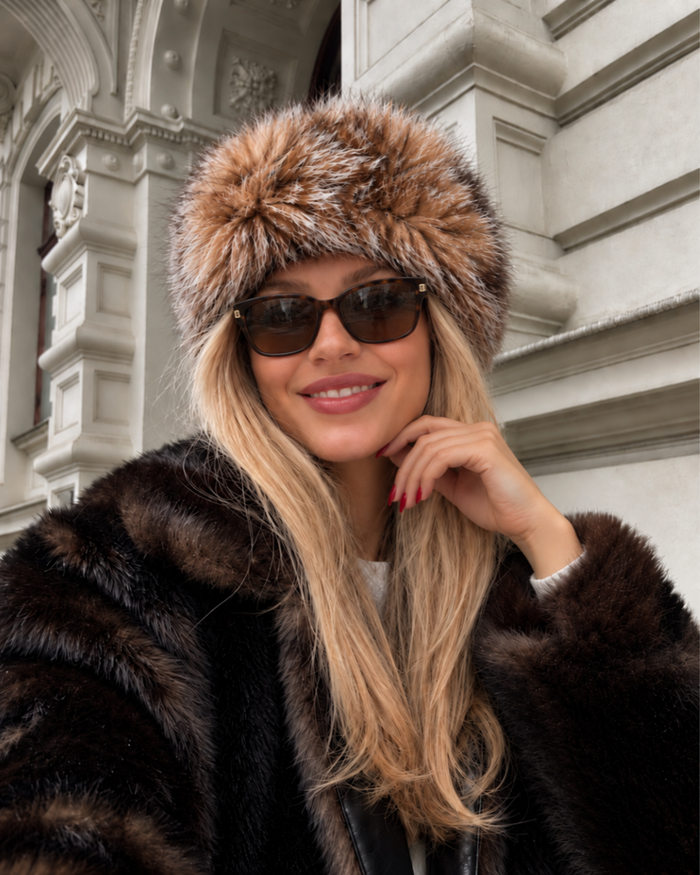 ICON FUR 2-IN-1 NATURAL FUR HEADBAND & NECK WARMER FROSTED FOX