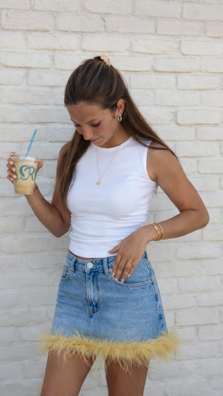 MINI FALDA VIRAGO CON PLUMAS