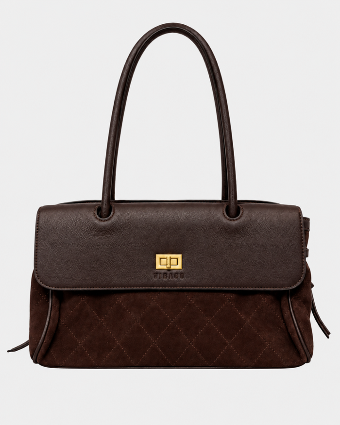 QUILTED LEATHER SHOULDER BAG DARK CHOCOLATE