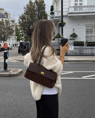 QUILTED LEATHER SHOULDER BAG DARK CHOCOLATE