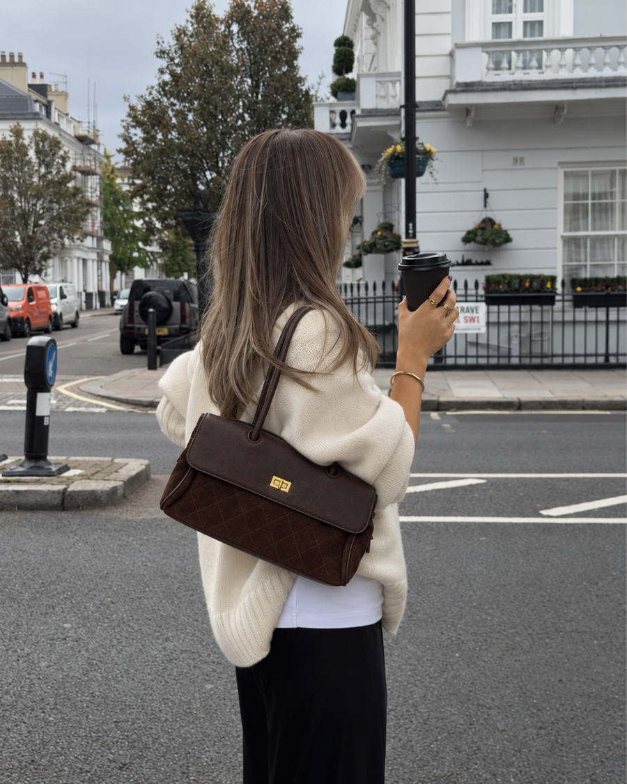 QUILTED LEATHER SHOULDER BAG DARK CHOCOLATE