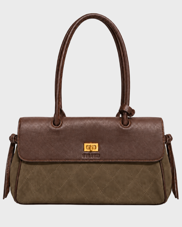 QUILTED LEATHER SHOULDER BAG OLIVE BROWN