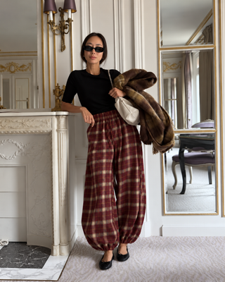 CHERRY CHECK PLAID BALLOON PANTS