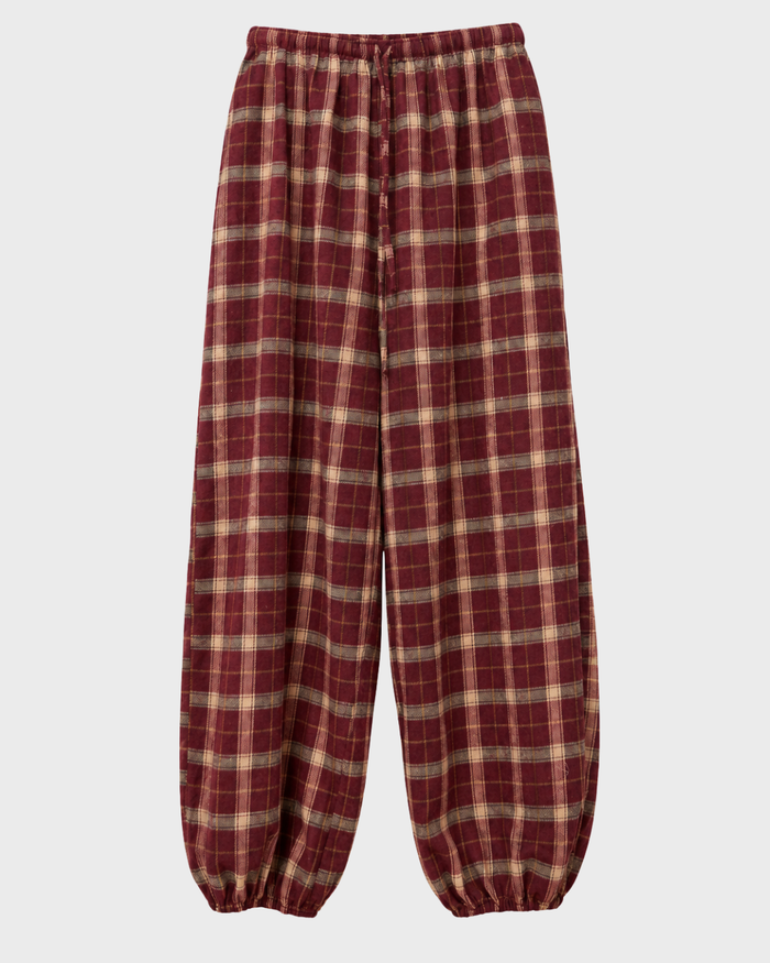 CHERRY CHECK PLAID BALLOON PANTS