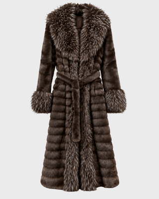 TWO-TONE VEGAN FAUX FUR MAXI COAT CHOCOLATE