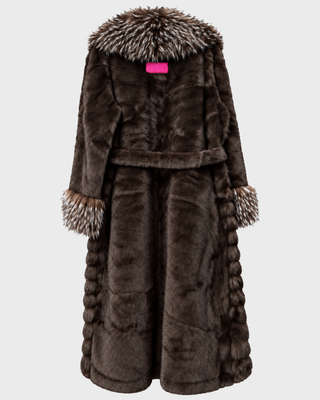 TWO-TONE VEGAN FAUX FUR MAXI COAT CHOCOLATE