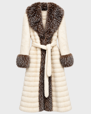 TWO-TONE VEGAN FAUX FUR MAXI COAT ARTIC WHITE