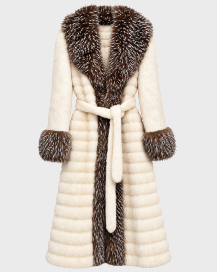 TWO-TONE VEGAN FAUX FUR MAXI COAT ARTIC WHITE
