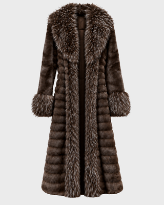 TWO-TONE VEGAN FAUX FUR MAXI COAT CHOCOLATE