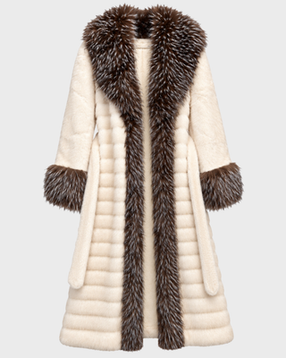 TWO-TONE VEGAN FAUX FUR MAXI COAT ARTIC WHITE