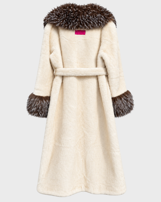 TWO-TONE VEGAN FAUX FUR MAXI COAT ARTIC WHITE