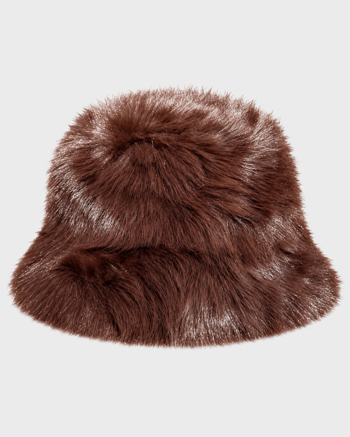 FLUFFY FAUX FUR HAT CHOCOLATE