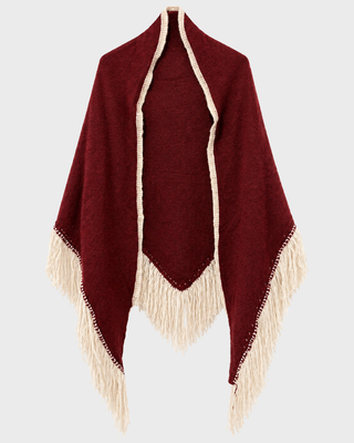 TWO-TONE WOOL SHAWL CAPE WITH FRINGES