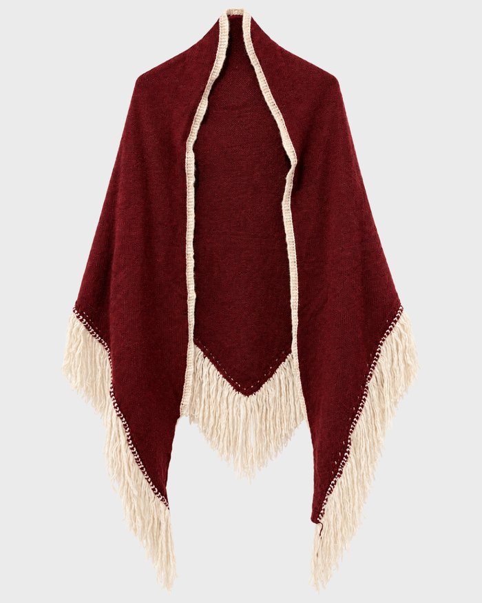 TWO-TONE WOOL SHAWL CAPE WITH FRINGES