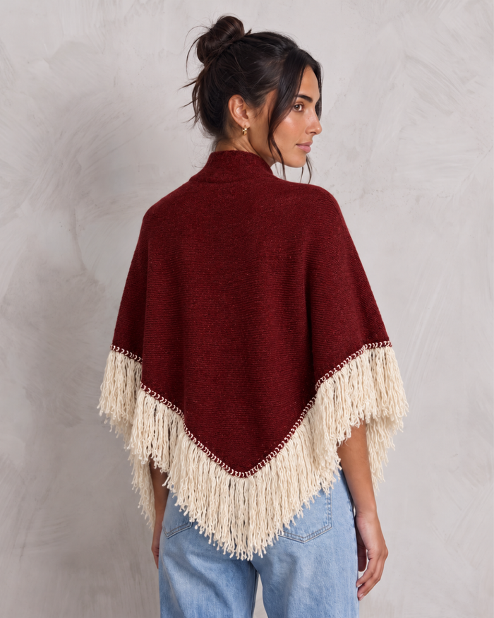 TWO-TONE WOOL SHAWL CAPE WITH FRINGES