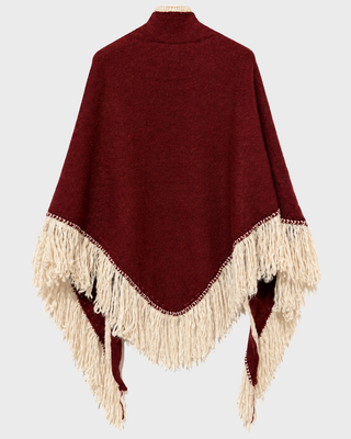 TWO-TONE WOOL SHAWL CAPE WITH FRINGES