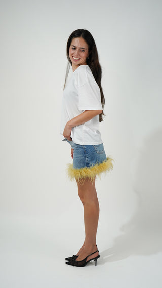 MINI FALDA VIRAGO CON PLUMAS