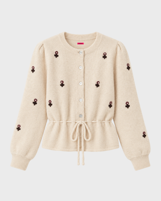 FLORAL KNITTED SWEATER WITH WAIST TIE